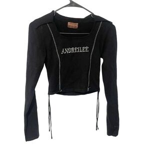 Andreilee Black Spellout Tie Sides Goth Punk Long Sleeve Top